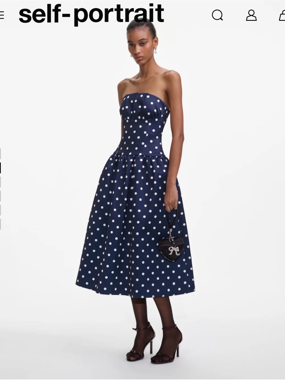 self-portrait Navy Polka Dot Strapless Midi Dress size 12 - Picture 4 of 14